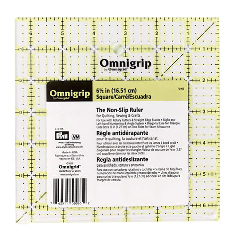 Non-slip Omnigrid Omnigrip ruler 6.5 × 6.5 inch for trimming patchwork blocks and working on slippery fabrics