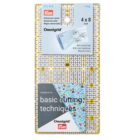 Omnigrid rectangular quilting ruler 4 × 8 inch with angle guides for precise strip cutting and block trimming