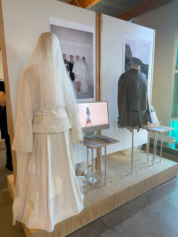 Fashion design student displaying collection supported by Direct Sewing Machines and Supplies.