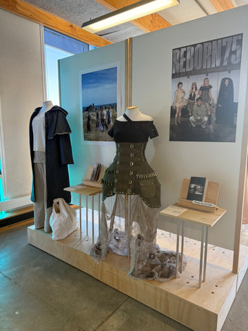 Student fashion collection displayed at Massey University Exposure Exhibition 2025.
